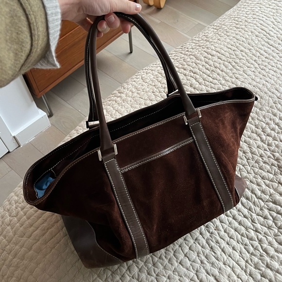 Elegant Brown Suede Tote Bag - Picture 1 of 7
